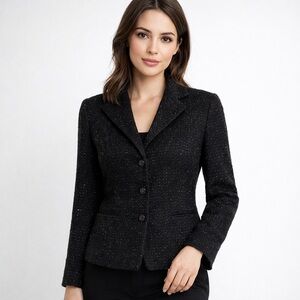 Talbots Petites Black Tweed Blazer Jacket Sparkle Buttons Size OP